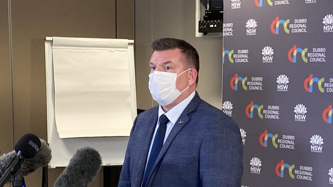 Dubbo MP Dugald Saunders speaks to the media after a snap lockdown was announced on August 11. Picture: Ryan Young