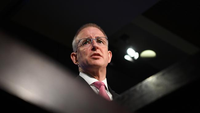 Minister for Communications, Cyber Safety and the Arts Paul Fletcher delivers a speech at the National Press Club in Canberr, Wednesday, December 11, 2019. (AAP Image/Lukas Coch)