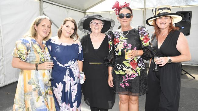 eBet365 Traralgon Cup Day, held at Traralgon Racecourse, Traralgon, Victoria, 1st December 2024: Pat Phillips, Kaeshar Fortuin, Anne Millard, Sarah McGee and Kath Collis. Picture: Andrew Batsch