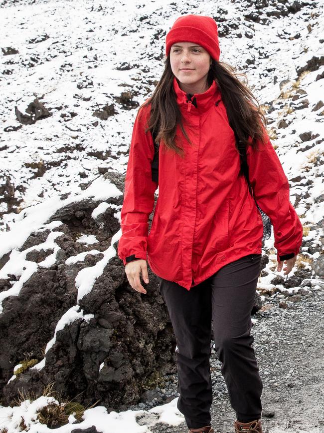 Izak Rankine’s sister Kerryann, trekking the Tongariro Alpine Crossing in New Zealand as part of a cultural footy exchange with the PAFC’s Women’s Aboriginal AFL Academy. Photo: Mark Piovesan