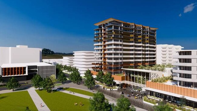 An artist’s impression of the proposed 12-storey landmark apartment complex at Oran Park.