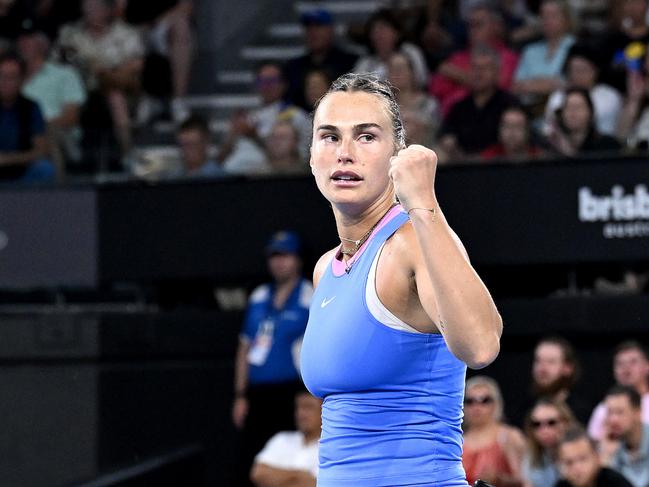 Aryna Sabalenka of Belarus celebrates victory after her match against Mirra Andreeva. Picture: Getty Images