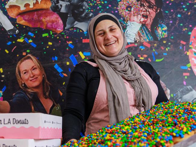 Daily Telegraph. 29, July, 2024.Frida Deguise owner of the viral L.A. Donuts shop, at their original shop, in Beverly Hills, today.Picture: Justin Lloyd.