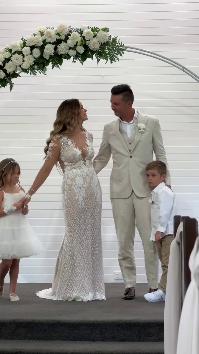 Coulthard and Lamb's children, six-year-old twins Carter and Mackenzie, played significant roles in the ceremony, with Carter as the ring bearer and Mackenzie as the flower girl. Photo: Instagram.