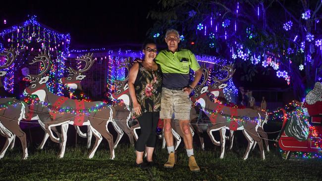 Shiralee and David Perin with their reindeer on Trinity Drive in Lismore.