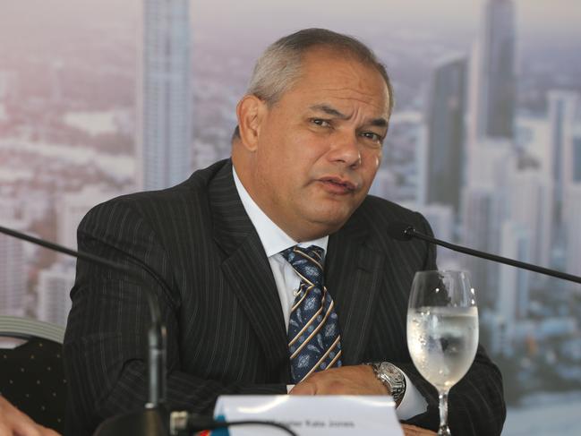 Commonwealth Games preview of Trade 2018 events being used during Games to leverage GC, Australia. Gold Coast Mayor Tom Tate under the spotlight as he showcases the plan for events at the Gold Coast Media centre at Kurrawa. Picture Glenn Hampson