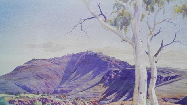 Albert Namatjira’s <i>Mt Hermannsbur</i>                        <i>g</i>, c 1949-59. Araluen Art Collection, on loan from Ngurratjuta Pmara Ntjarra Aboriginal Corporation; Courtesy of Namatjira Legacy Trust.