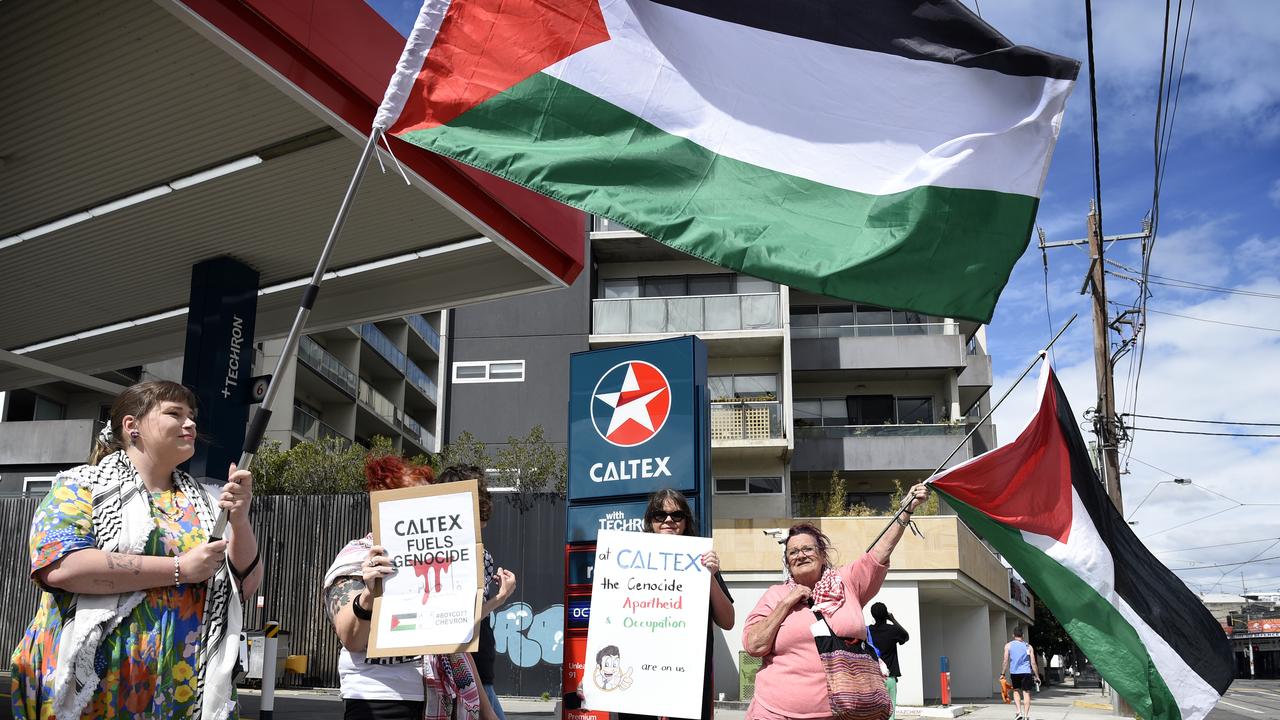 Protesters targeted service stations owned by US company Chevron. Picture: NewsWire / Andrew Henshaw