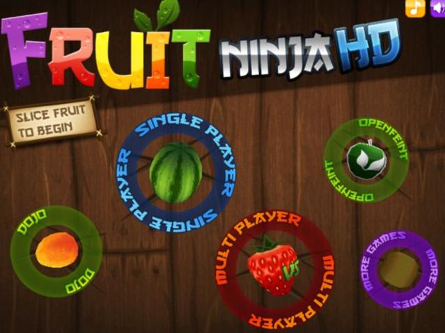 Graphic of Half Brick game 'Fruit Ninja HD' for the iPad and iPhone apps.