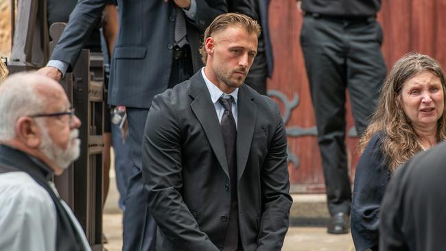 Savana Calvo’s brother, James Calvo, at her funeral. Picture: Thomas Lisson