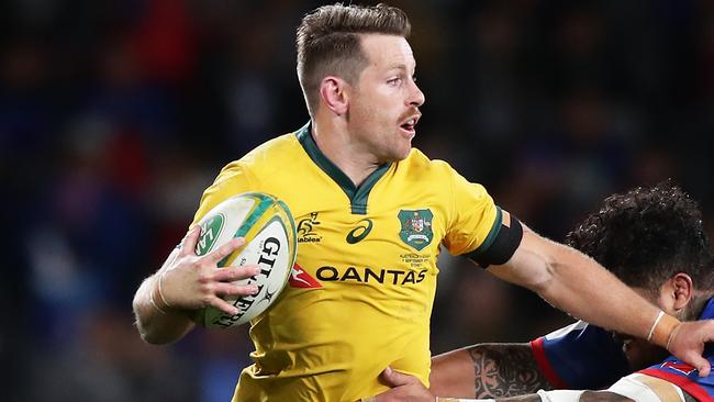 SYDNEY, AUSTRALIA - SEPTEMBER 07: Â Bernard Foley makes a break during the International Test match between the Australian Wallabies and Manu Samoa at Bankwest Stadium on September 07, 2019 in Sydney, Australia. (Photo by Matt King/Getty Images)