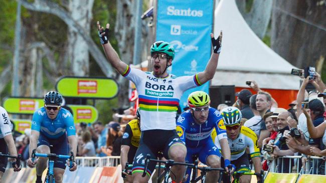 Bora-Hansgrohe rider Peter Sagan wins the Santos Tour Down Under People's Choice Classic on Sunday. Picture: AFP PHOTO / BRENTON EDWARDS