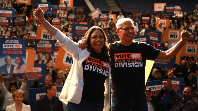 Jacinta Price and Warren Mundine at voice to parliament No rally at Riverside Theatre, Perth Convention and Exhibition Centre. Picture: Philip Gostelow.