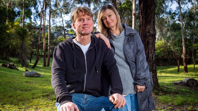 Hero volunteer, Ben Gibbs who found missing teenager Willian Callaghan at Mt Disappointment, pictured with wife Sue. Picture: Jake Nowakowski