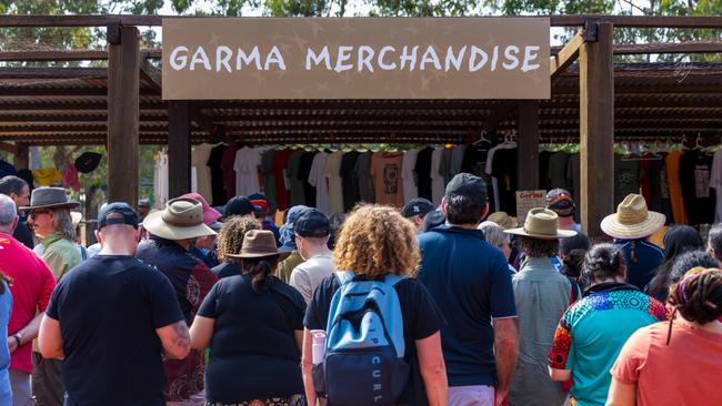 People queue in line at the Garma Merchandise store during Garma Festival 2022 at Gulkula. Picture: Tamati Smith/ Getty Images