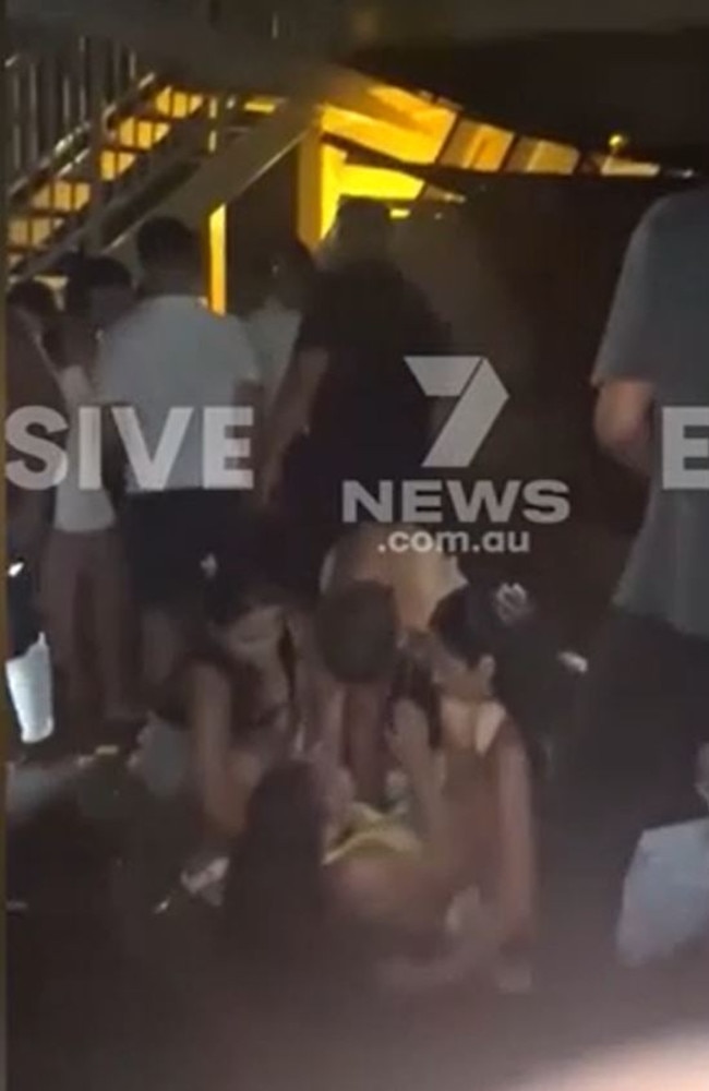 Dozens of schoolies were on a balcony when it collapsed. Picture: 7News