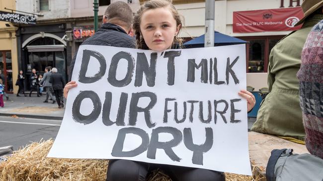 Future sign: The message was clear during a Melbourne protest against the 2016 milk price drop.