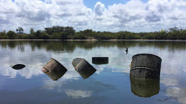 The drums dumped in a lagoon north of Yeppoon. File photo.