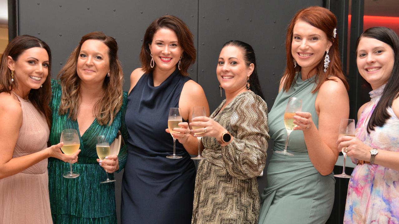 The 2024 FNQ Salvos Champs Ruby Ball at Cairns Convention Centre: Madeliene Wilson, Erin Paterson, Emma Hotham, Lana Hutchings, Iona Harris and Karlie Hunter. Picture: Bronwyn Farr