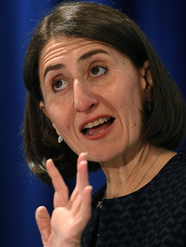 NSW Premier Gladys Berejiklian delivers the State of the Region Address at the Western Sydney Business Connection at Rosehill Gardens, in Sydney, Wednesday, August 30, 2017. (AAP Image/Dan Himbrechts) NO ARCHIVING