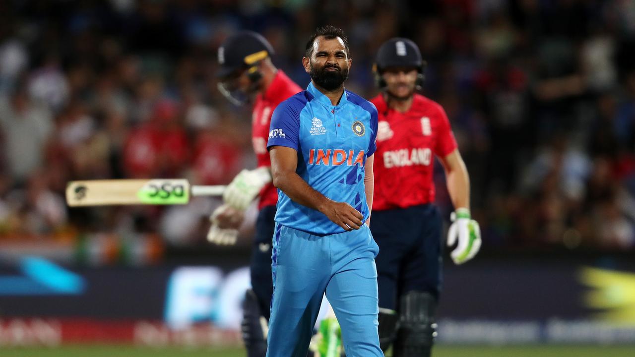 Mohammad Shami had an embarrassing moment in the field that summed up India’s sorry night in Adelaide. Photo: Getty Images