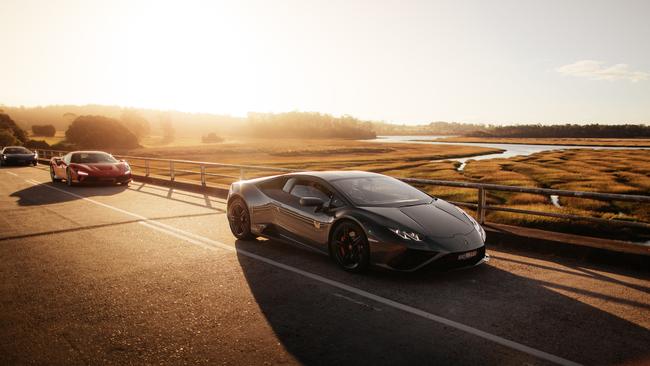 The Lamborghini Huracan EVO, ahead of the Ferrari F8 Tributo. Picture: Erik Rosenberg