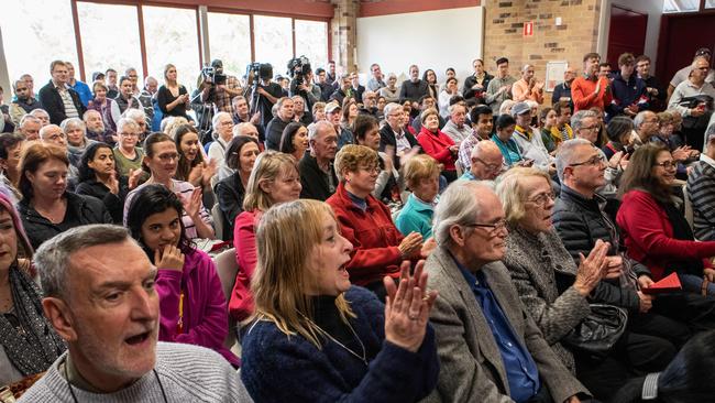 A public meeting at Cherrybrook was filled with commuters demanding buses be reinstated. Picture: Julian Andrews