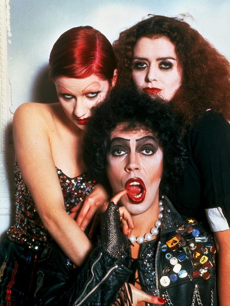 Little Nell Campbell with Curry and Patricia Quinn filming Rocky Horror. Picture: Supplied