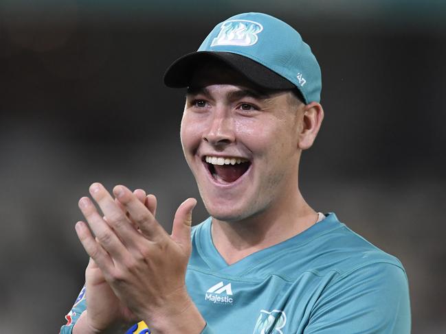 Matthew Renshaw of the Heat celebrates after dismissing Matthew Wade of the Hurricanes during the Big Bash League match between the Brisbane Heat and the Hobart Hurricanes at the Gabba on January 09, 2020 in Brisbane, Australia. Picture: Albert Perez/Getty Images