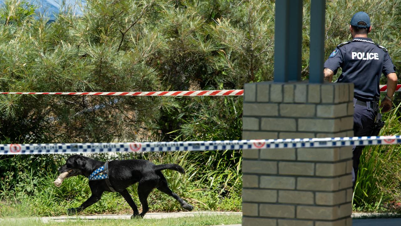 Queensland Police cadaver dogs were at the scene this afternoon. Picture: Brad Fleet