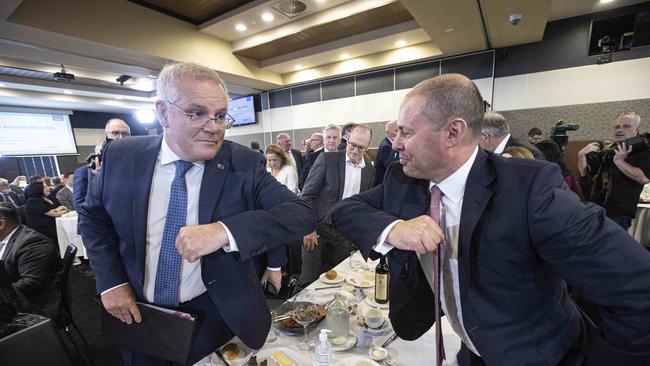 Prime Minister Scott Morrison with Treasurer Josh Frydenberg. Picture: NCA NewsWire / Gary Ramage