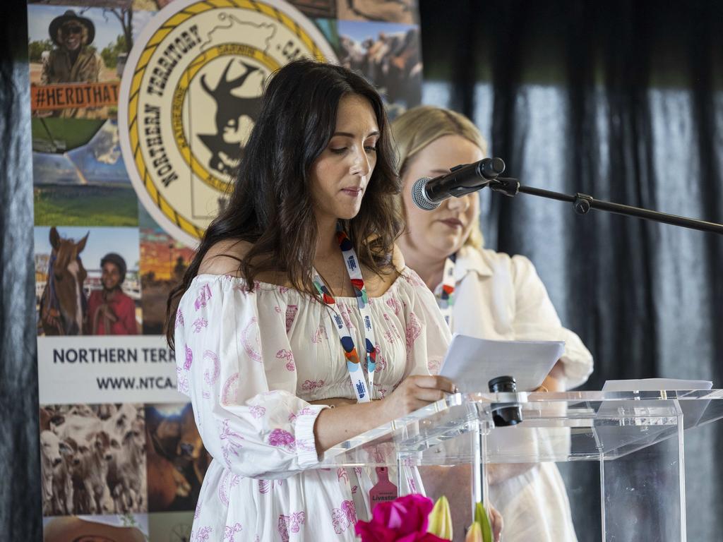 <p>Krystal Roth and Maggie Glynn at the Northern Territory Cattlemen's Association Ladies lunch in Darwin Turf Club. Picture: Pema Tamang Pakhrin</p>