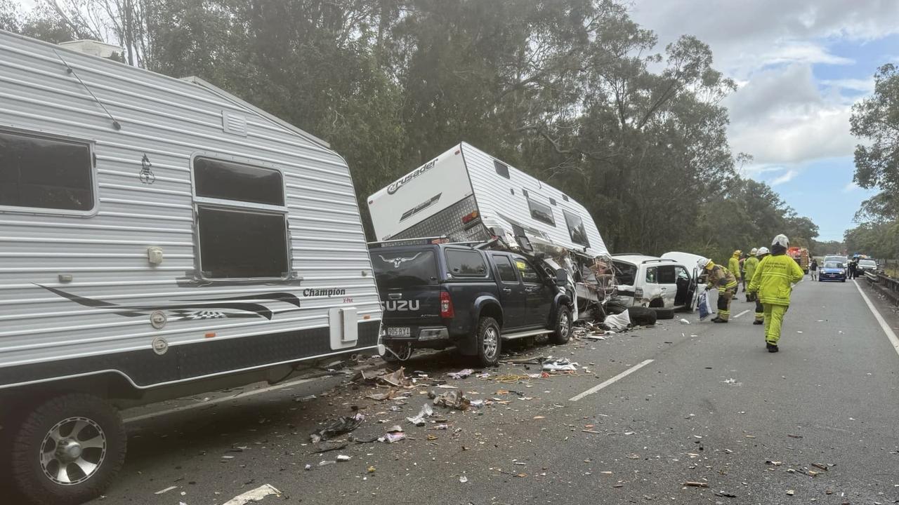 A multi-vehicle crash blocked the Maryborough-Hervey Bay Road, disrupting traffic at Susan River on Thursday. Photos: Contributed