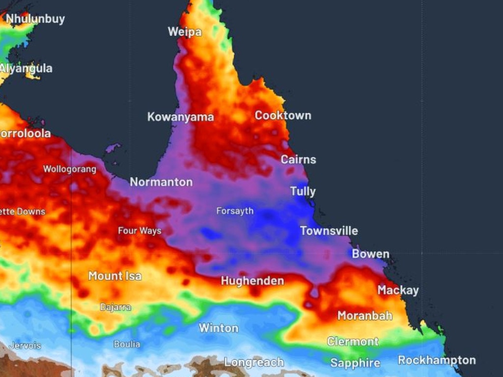 Rainfall totals for North Queensland expected up until 10pm on Sunday. Picture: Weatherzone