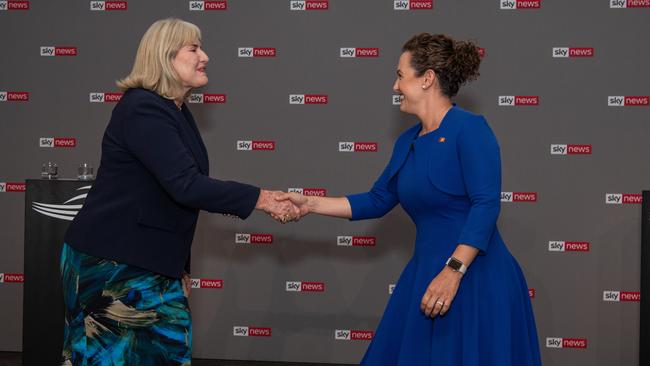 Northern Territory Chief Minister Eva Lawler and Opposition Leader Lia Finocchiaro have met for a final public face-off at the Sky News NT Leaders Debate ahead of the NT general election on August 24, 2024. Picture: Pema Tamang Pakhrin