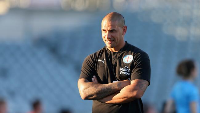 GOSFORD, AUSTRALIA - MARCH 20: Patrick Kisnorbo interim coach of Melbourne City looks on during the round 24 A-League match between the Central Coast Mariners and Melbourne City at Central Coast Stadium on March 20, 2020 in Gosford, Australia. (Photo by Ashley Feder/Getty Images)