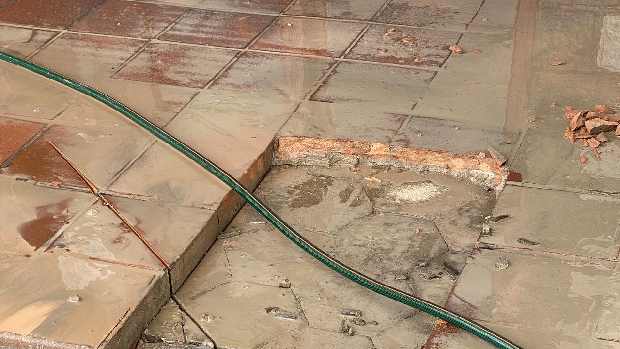 Hexagonal tiles found underneath the entrance to the Palace Hotel. Photo: Beau Smith.