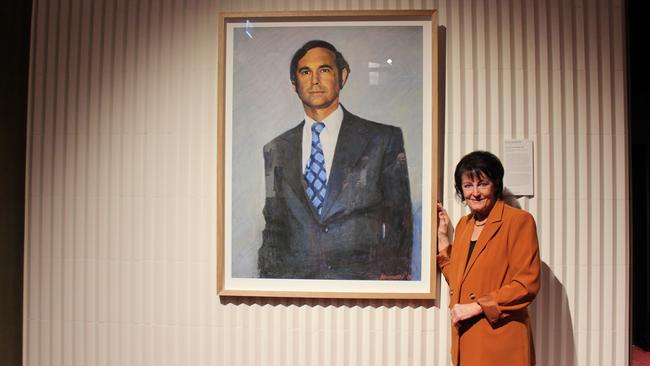 Joan Hall at the unveiling of a portrait of Steele Hall at the Adelaide Festival Centre in 2021. Mr Hall was responsible for selecting the site of the centre. Picture: Adelaide Festival Centre