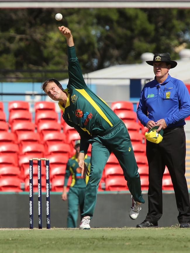Cricket, Australia XI team playing England Lions in a one-day match at Metricon Stadium. Gold Coaster Matt Kuhnemann. Pic Mike Batterham