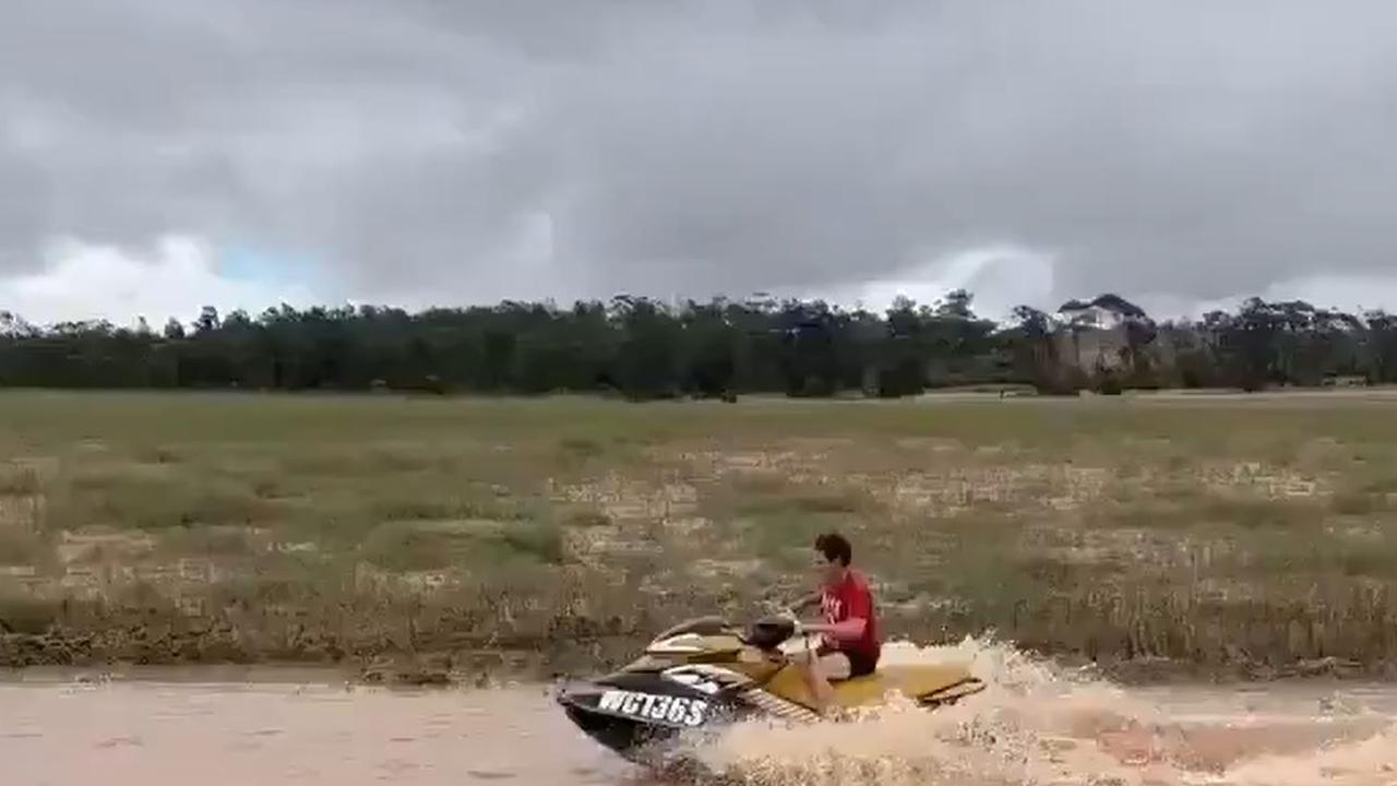 A jet ski gets a run in Kimba, thanks to ex-tropical cyclone Tiffany. Picture: 7NEWS