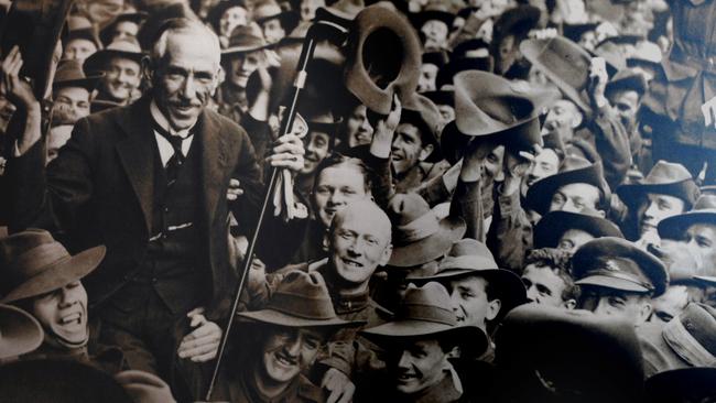 Billy Hughes with Australian troops.