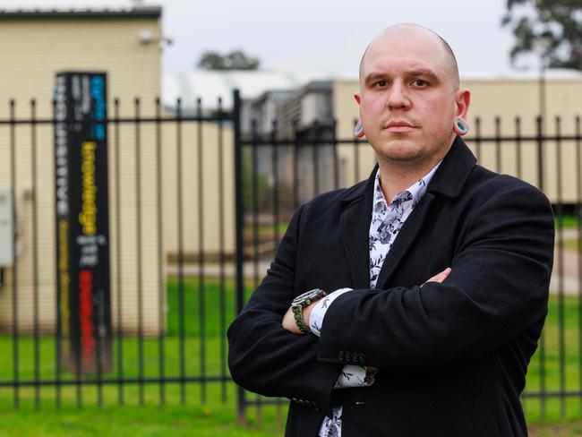 Daily Telegraph. 12, August, 2024.Joel Wallington a casual teacher, at Chester Hill High School, today.The school has 33 demountables, more than half of which make up the 'Intensive English Centre'. Picture: Justin Lloyd.