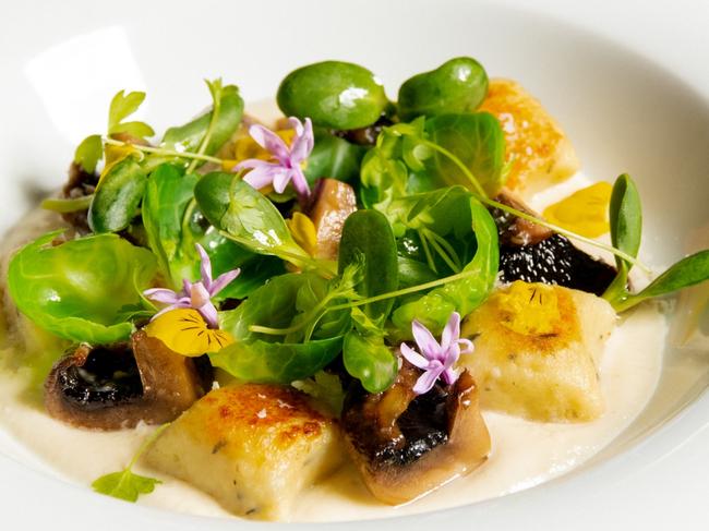 Potato and thyme gnocchi, celeriac cream at Orleana restaurant, Kingsford the Barossa