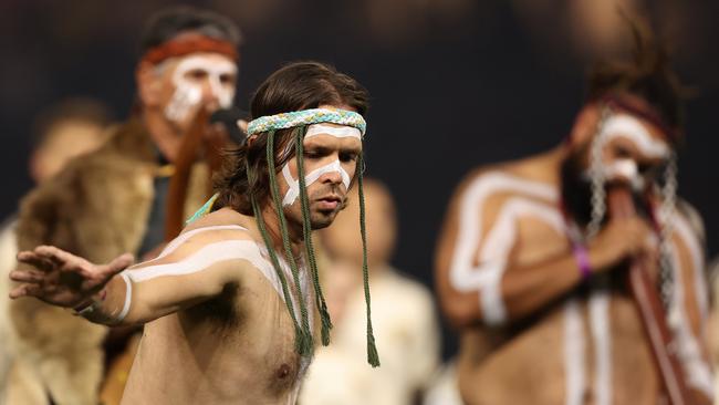 Dancers perform during the welcome to country before the friendly between AC Milan and AS Roma in Perth in May. Picture: Getty