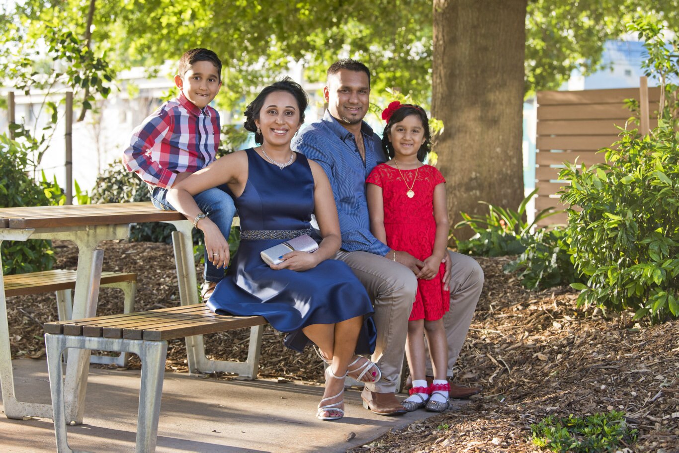 Citizens' representative Deemani Jayamanna, with husband Shan Wanasinghe and their son Hiresh Wanasinghe and daughter Senaya Wanasinghe before the Toowoomba Regional Council Australian Citizenship Ceremony at The Annex, Friday, October 18, 2019. Picture: Kevin Farmer