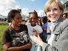 Foreign Minister Julie Bishop visits Port Villa, Vanuatu. Julie Bishop with Christelle Pakoa and her daughter Priscilla 5 at East Villa School. Pic Mark Calleja