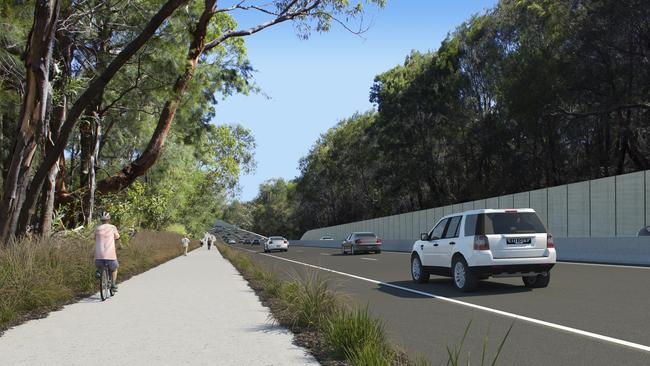 An artist’s impression of the upgraded Wakehurst Parkway where it was predicted southbound travel times would increase even after the Beaches Link is opened. Picture: NSW Government.