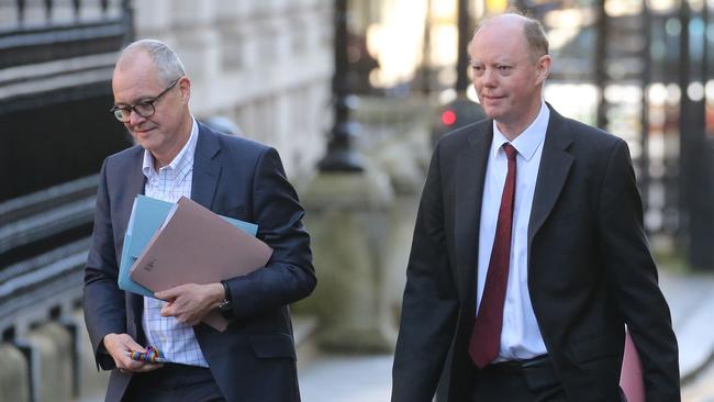 The UK’s Chief Scientific Adviser Patrick Vallance (left) and Chief Medical Officer Chris Whitty. Picture: AFP