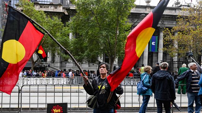 A supporter of a voice to parliament on the steps of Parliament House in Adelaide. Picture: NCA NewsWire / Brenton Edwards