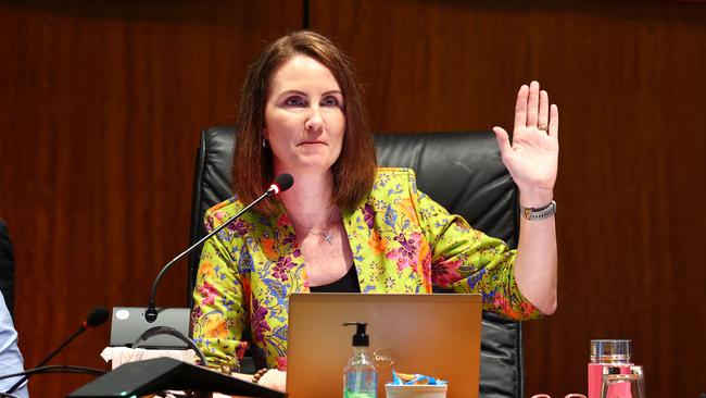 Cairns Regional Council Mayor Amy Eden chairs an ordinary meeting at the council chambers. Picture: Brendan Radke